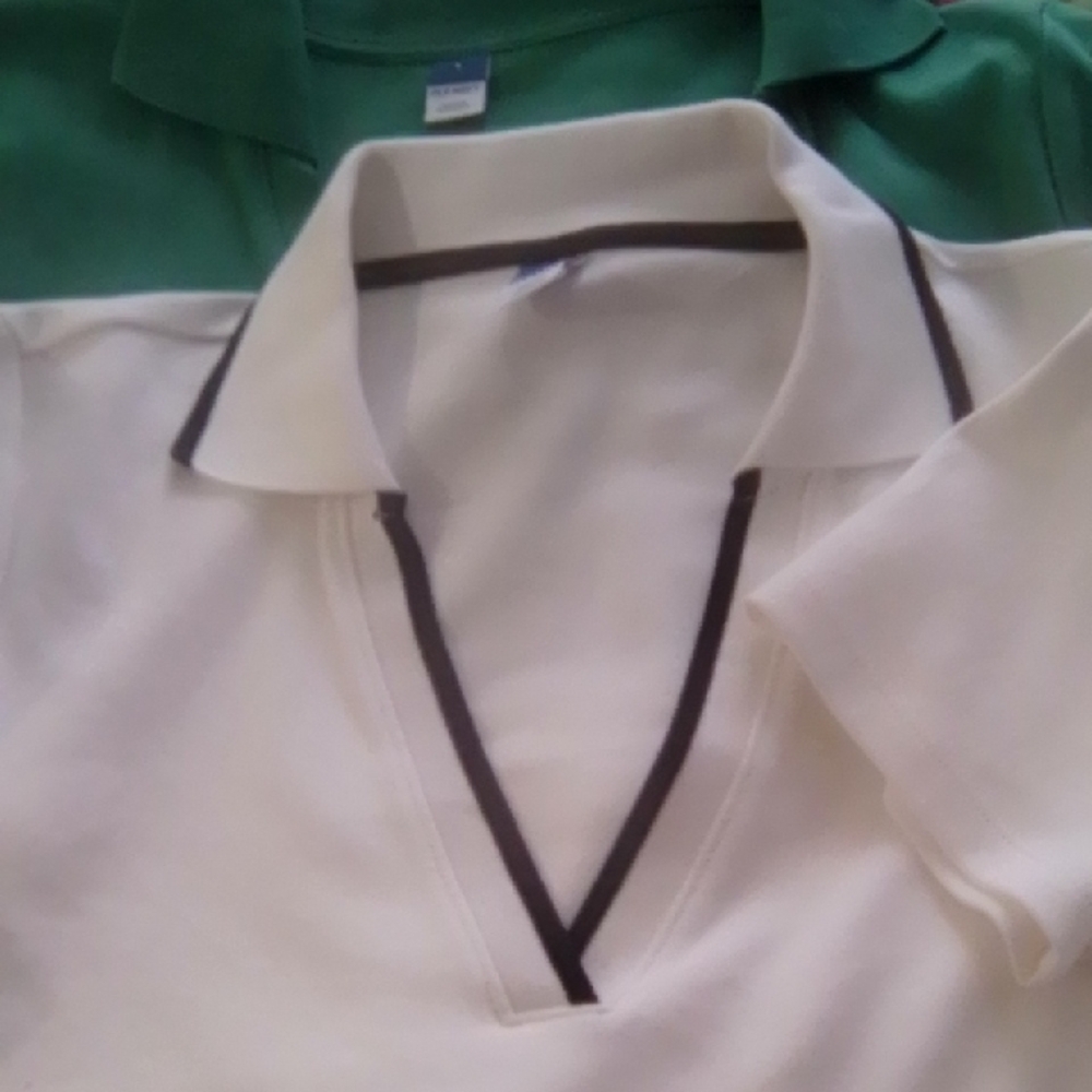Two Old Navy White Polo with Black Trim And All Green Polo Nwot